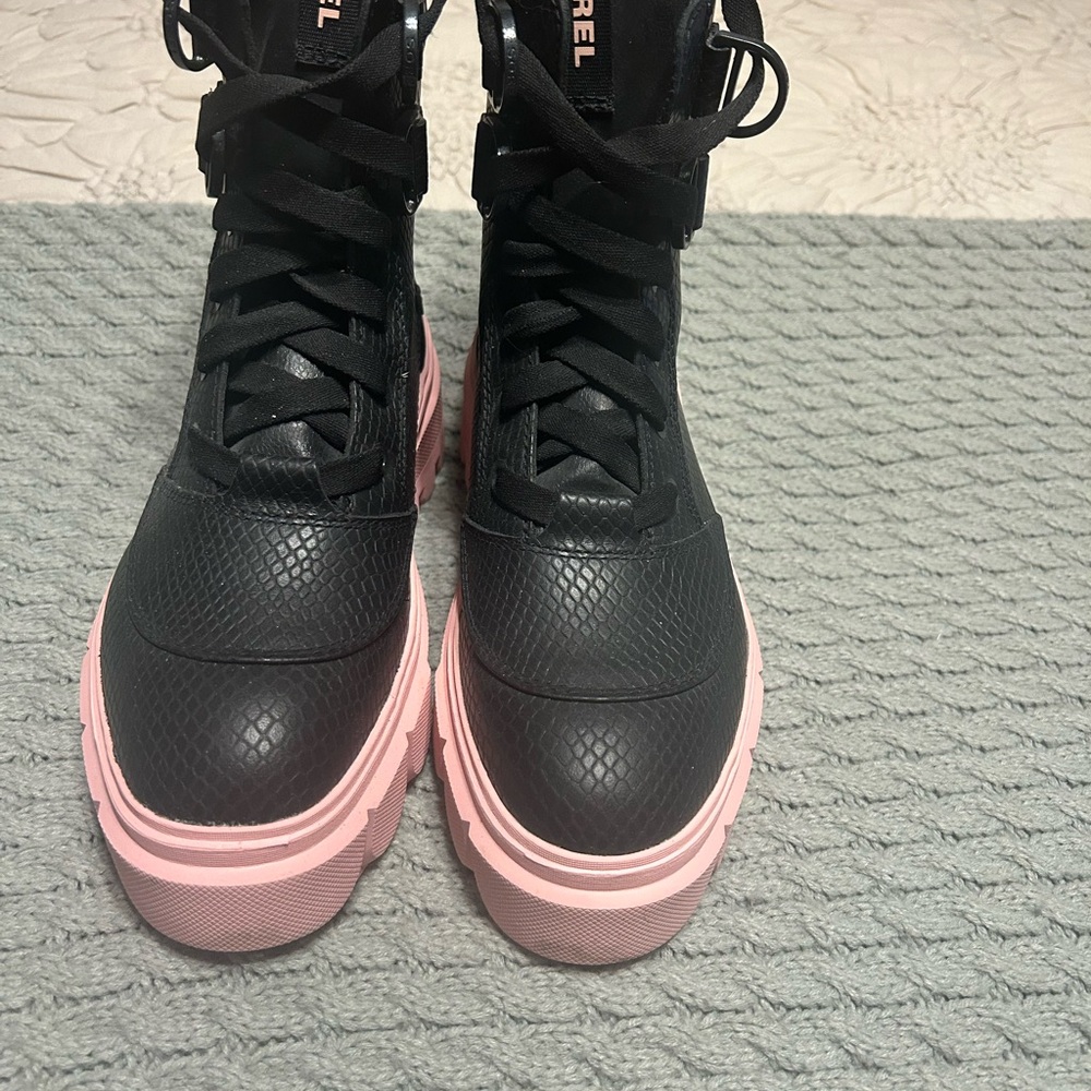 Sorel Black and Pink Moto Boots